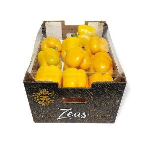 Caja de pimientos amarillos zeus