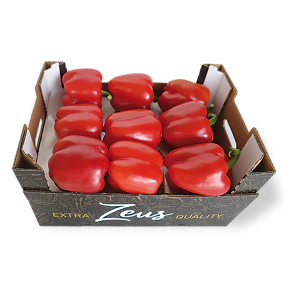 Foto de una caja de pimiento rojo