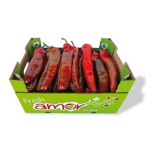 Caja llena de pimientos rojos Fresh amor
